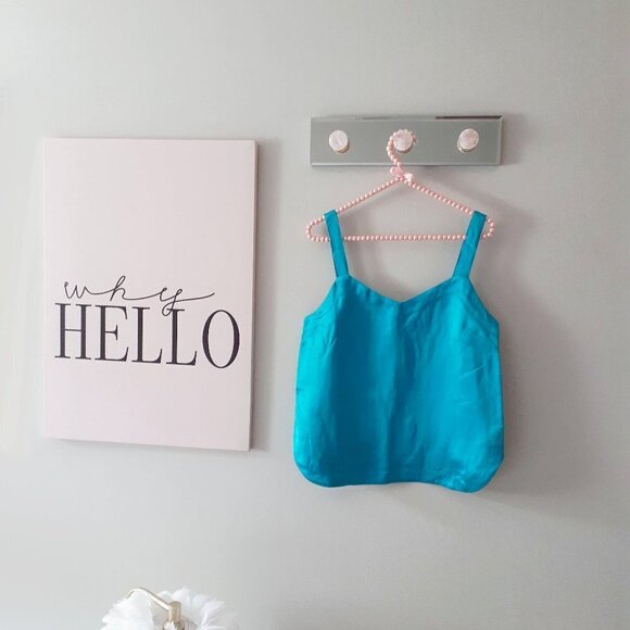 NWT Club Monaco high shine turquoise linen blend shirttail hem chemise tank top - Picture 2 of 3